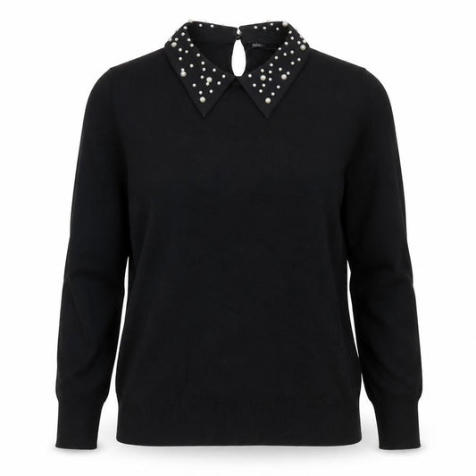 Nobody's Child Women's Black Collared Beaded Jumper Size M