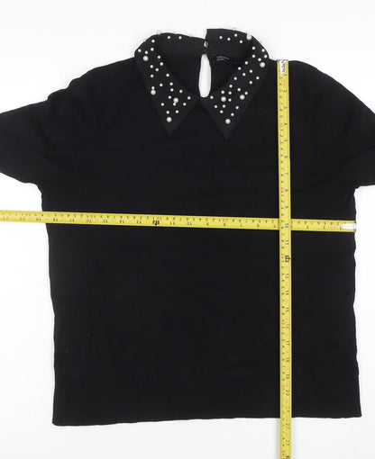 Nobody's Child Women's Black Collared Beaded Jumper Size M