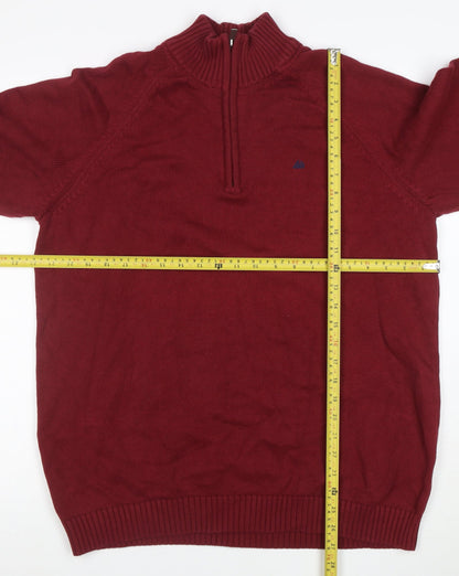 Quebramar Men's Red XL 1/2 Zip Cotton Jumper High Neck Knit