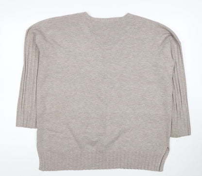 French Connection Women's Beige V-Neck 3/4 Sleeve Knit Jumper M