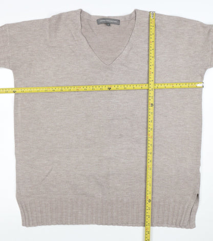 French Connection Women's Beige V-Neck 3/4 Sleeve Knit Jumper M
