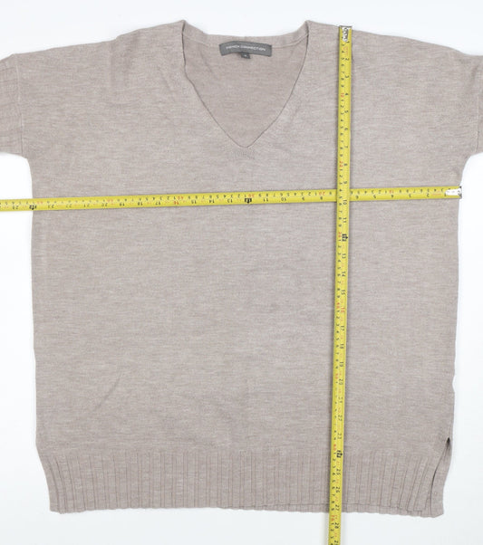 French Connection Women's Beige V-Neck 3/4 Sleeve Knit Jumper M