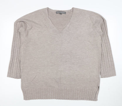 French Connection Women's Beige V-Neck 3/4 Sleeve Knit Jumper M
