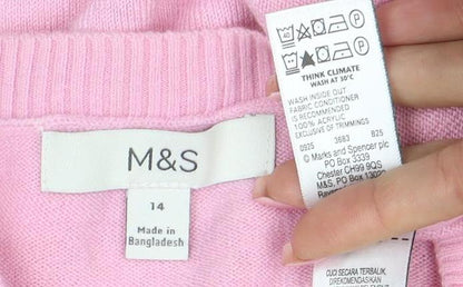Marks and Spencer Women’s Pink Cotton Blend Crew Neck Jumper Size 14