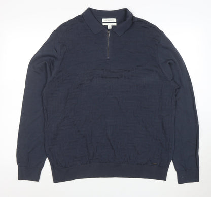 Marks and Spencer Autograph Men's Blue XL Long Sleeve 1/4 Zip Polo Shirt