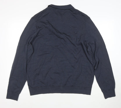 Marks and Spencer Autograph Men's Blue XL Long Sleeve 1/4 Zip Polo Shirt