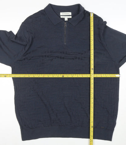 Marks and Spencer Autograph Men's Blue XL Long Sleeve 1/4 Zip Polo Shirt