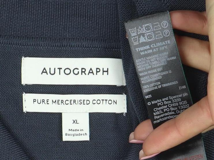 Marks and Spencer Autograph Men's Blue XL Long Sleeve 1/4 Zip Polo Shirt