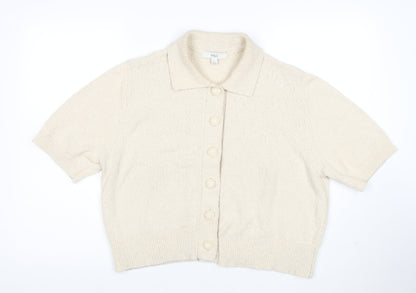 Marks and Spencer Women’s Beige Collared Knit Short Sleeve Cardigan L