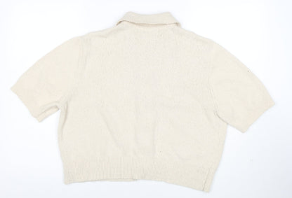 Marks and Spencer Women’s Beige Collared Knit Short Sleeve Cardigan L