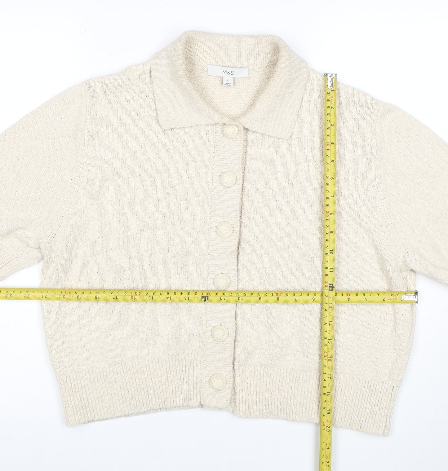 Marks and Spencer Women’s Beige Collared Knit Short Sleeve Cardigan L
