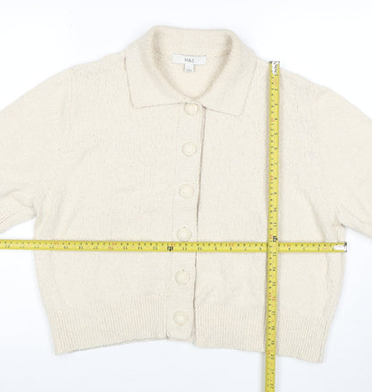 Marks and Spencer Women’s Beige Collared Knit Short Sleeve Cardigan L