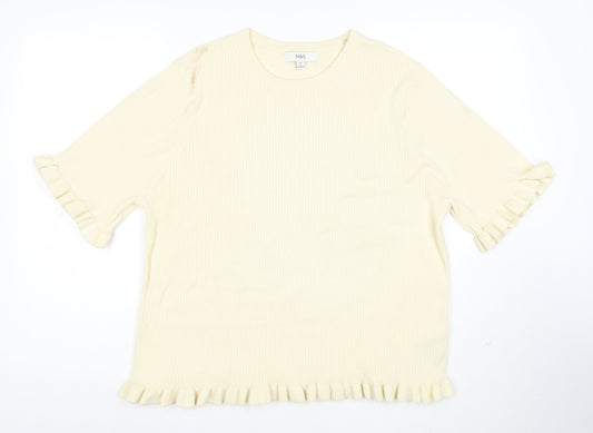 Marks and Spencer Womens Ivory Ruffle Hem Stretch Knit T-Shirt XL