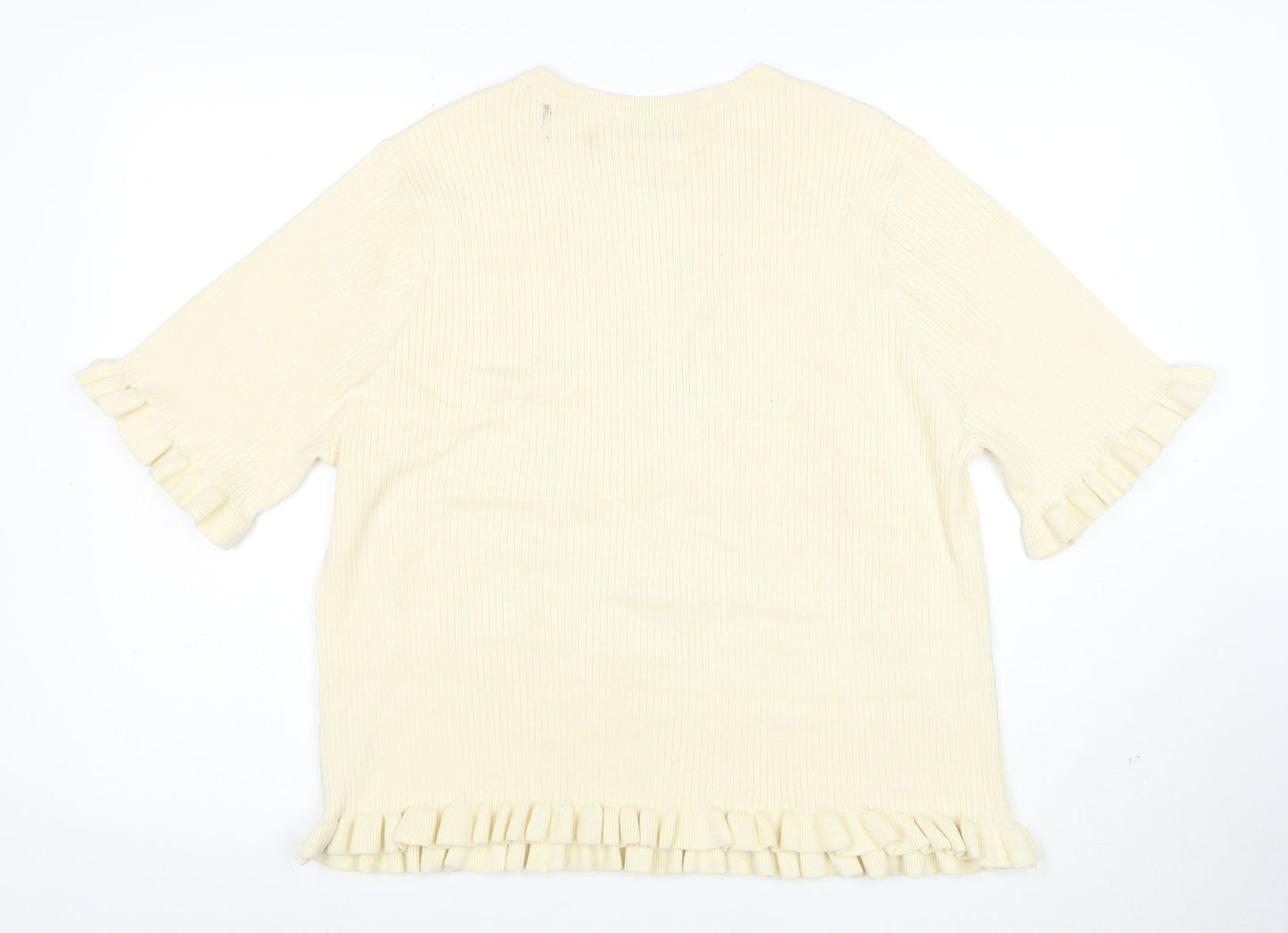 Marks and Spencer Womens Ivory Ruffle Hem Stretch Knit T-Shirt XL