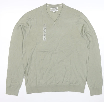Marks and Spencer Men's Green Merino Wool V-Neck Jumper L