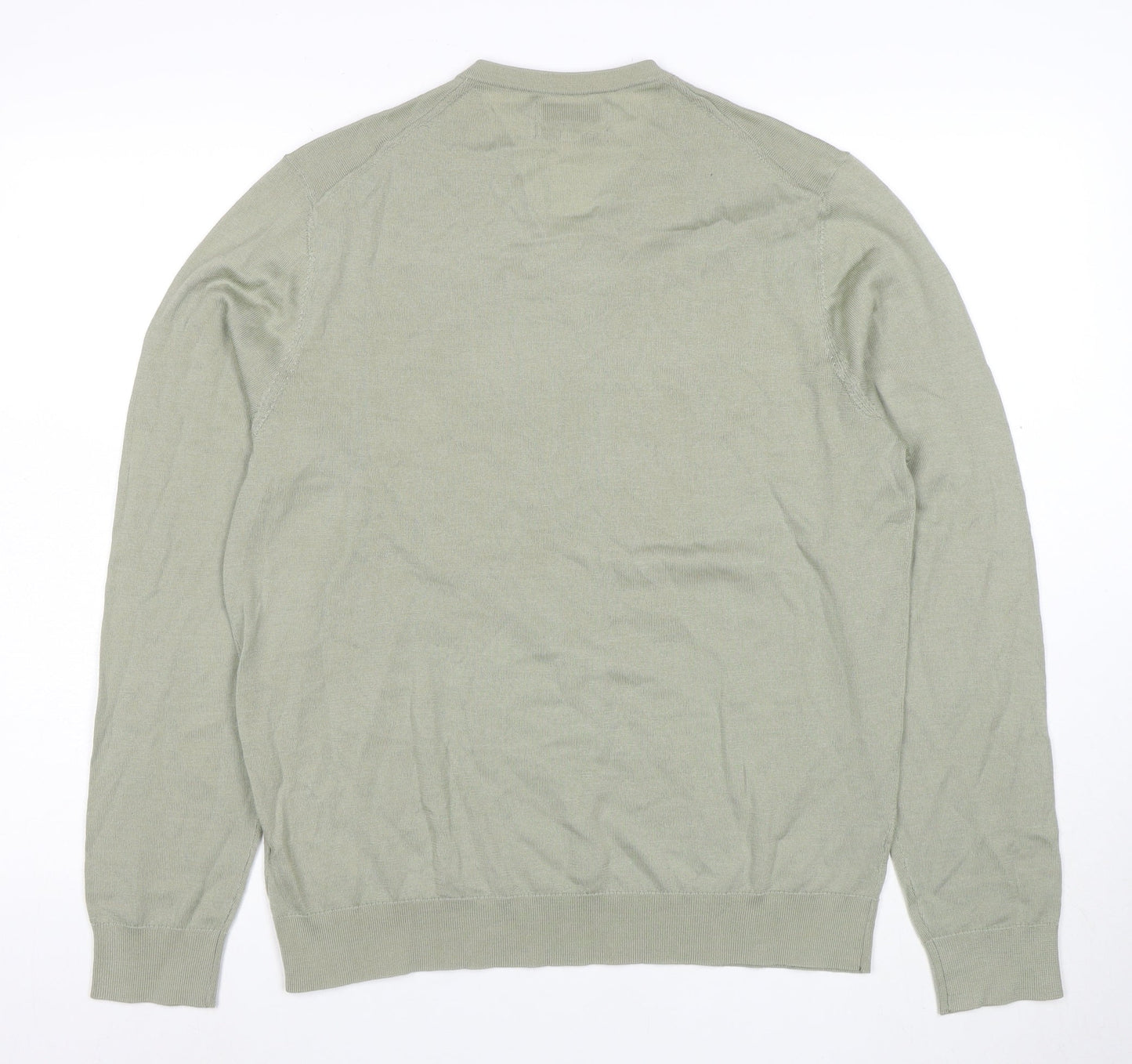 Marks and Spencer Men's Green Merino Wool V-Neck Jumper L