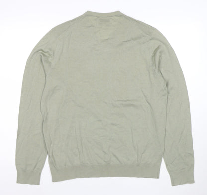 Marks and Spencer Men's Green Merino Wool V-Neck Jumper L