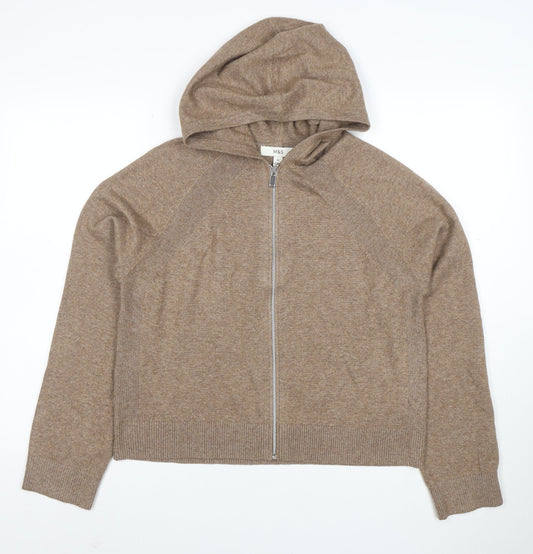 Marks and Spencer Women Beige Hooded Full Zip Jumper M