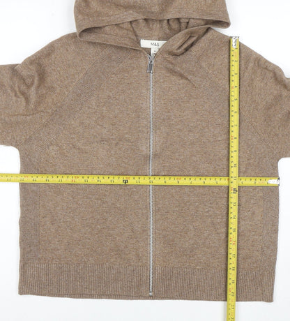Marks and Spencer Women Beige Hooded Full Zip Jumper M