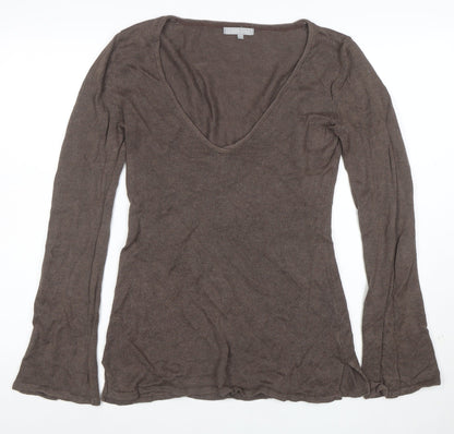 Karen Cole Women Brown V-Neck Long Sleeve Linen Cotton Jumper L