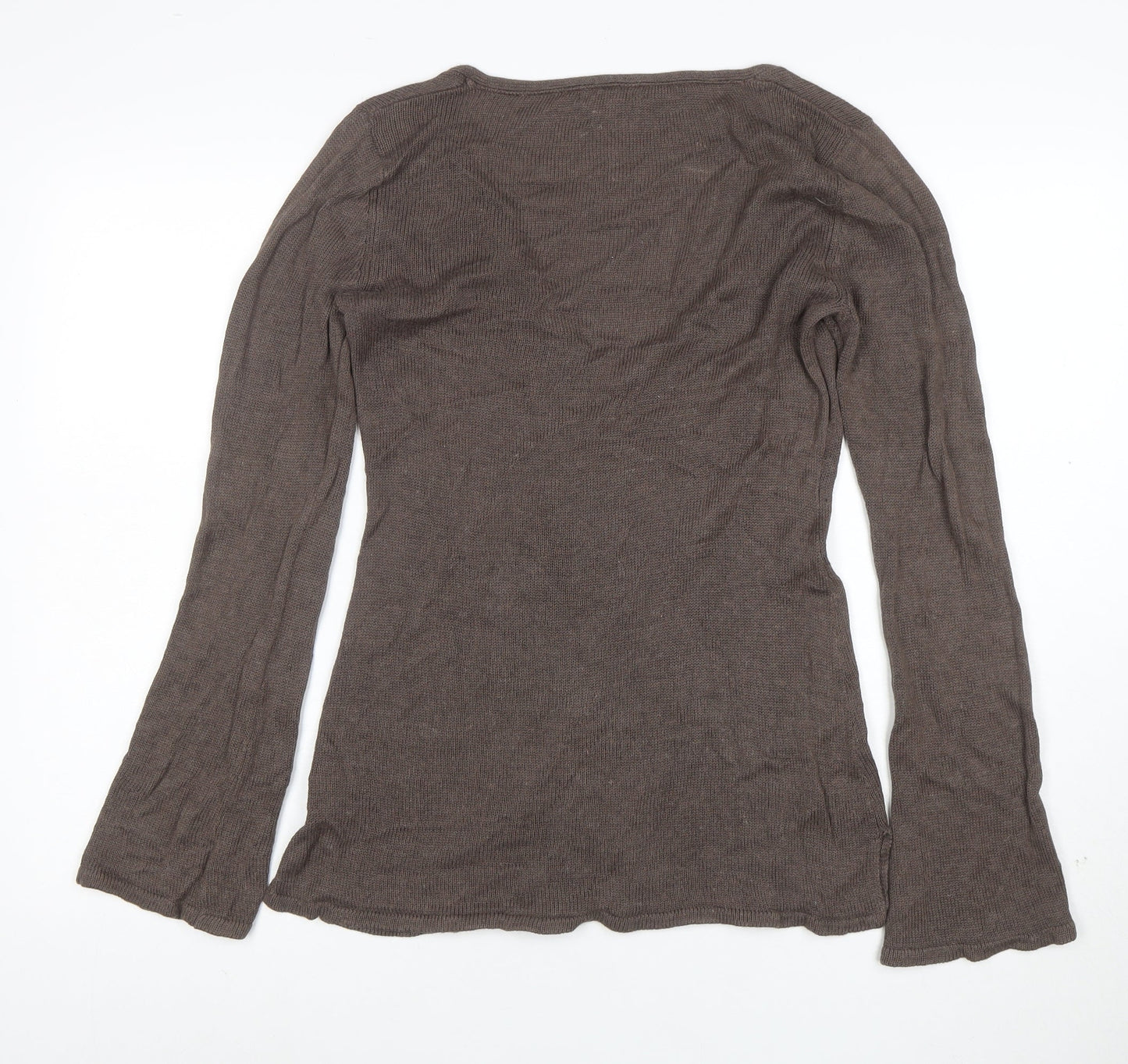 Karen Cole Women Brown V-Neck Long Sleeve Linen Cotton Jumper L