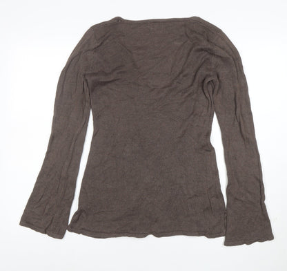 Karen Cole Women Brown V-Neck Long Sleeve Linen Cotton Jumper L