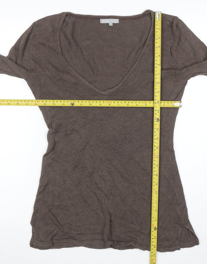 Karen Cole Women Brown V-Neck Long Sleeve Linen Cotton Jumper L