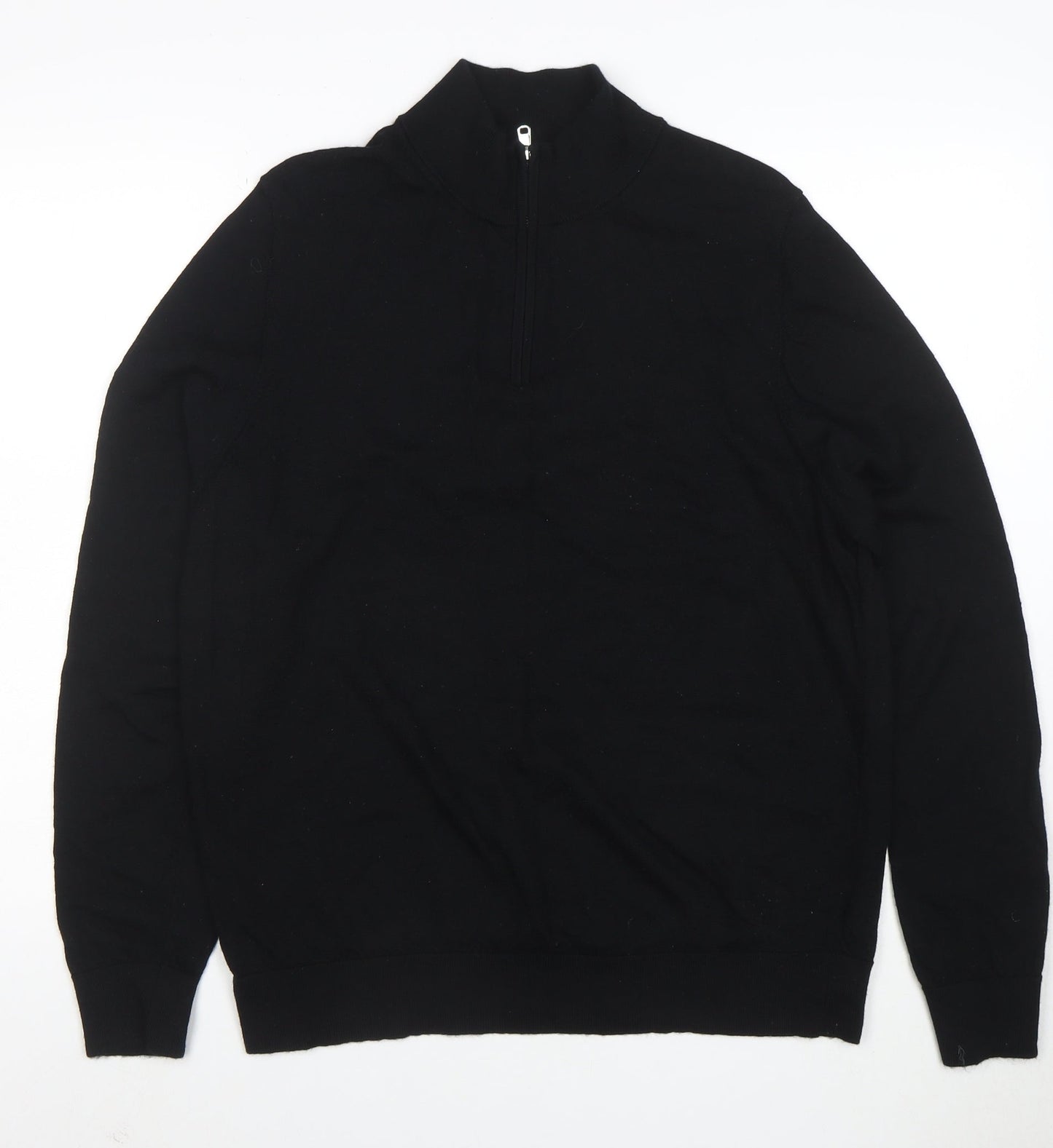 Marks and Spencer Men’s Black XL 1/4 Zip Merino Wool Jumper