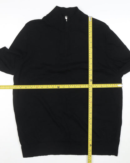 Marks and Spencer Men’s Black XL 1/4 Zip Merino Wool Jumper