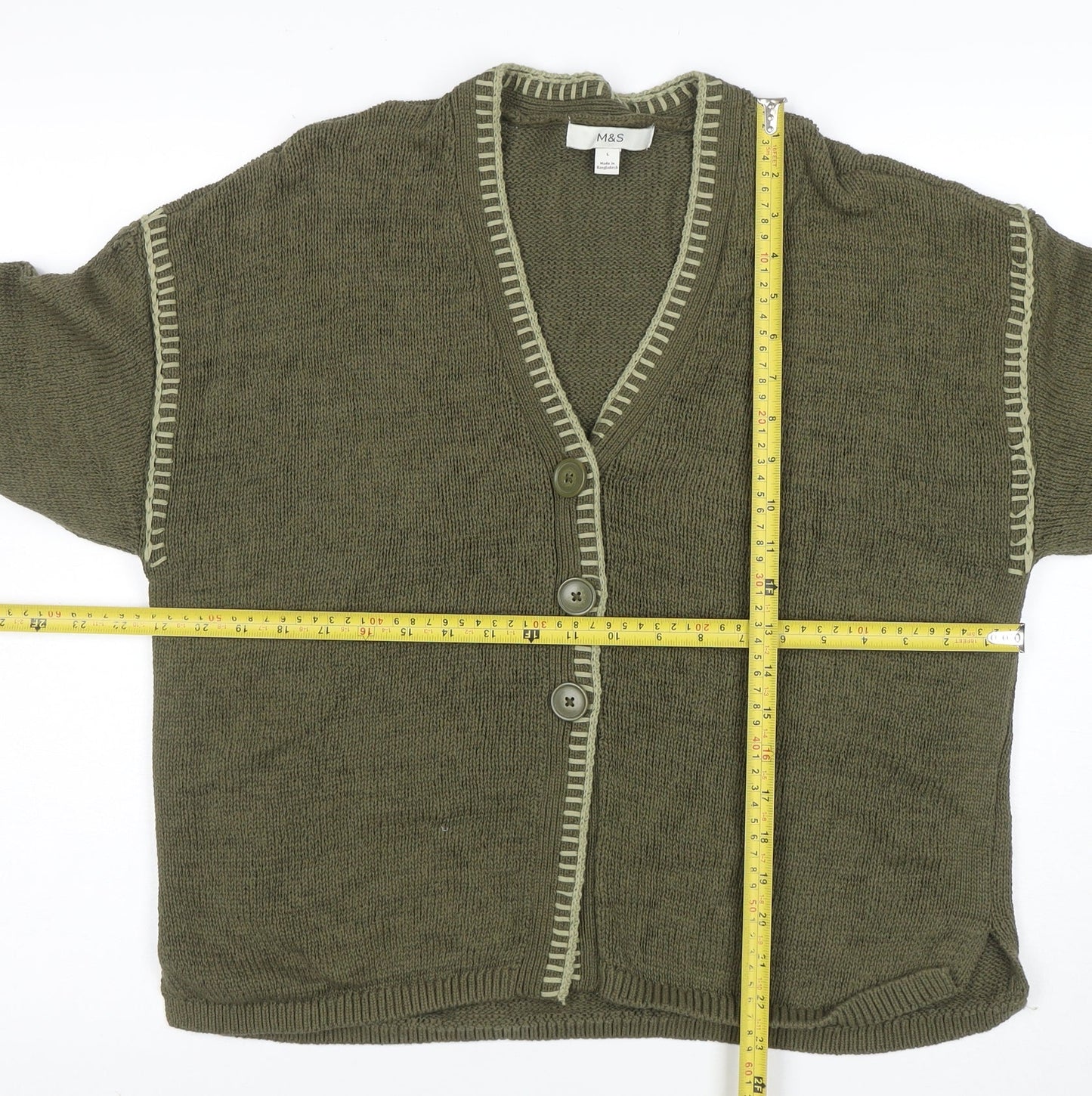 Marks and Spencer Women’s Green Cotton Knit V-Neck Cardigan L