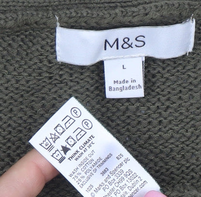Marks and Spencer Women’s Green Cotton Knit V-Neck Cardigan L