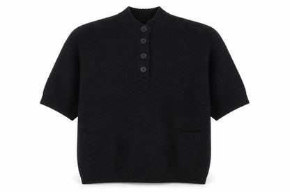 Two Danes Women's Black Lambswool Henley Jumper Size M