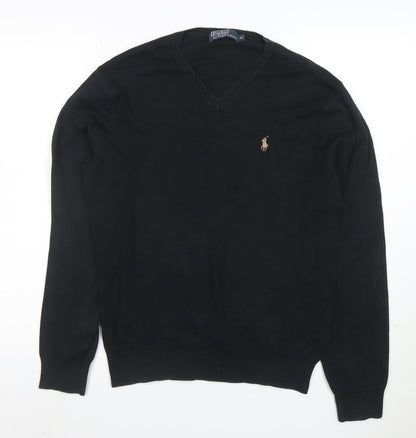 Ralph Lauren Men's Black V-Neck Cotton Jumper Size M