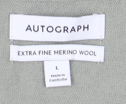 Marks and Spencer Men’s Green Merino Wool V-Neck Jumper L