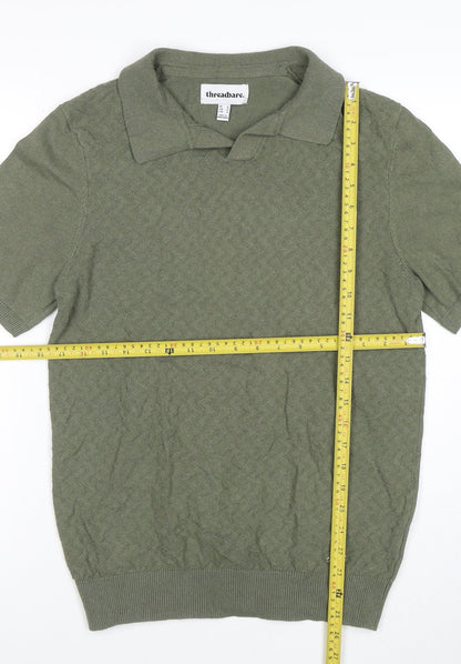 Threadbare Mens Green Short Sleeve Cotton Blend Polo Shirt Size S