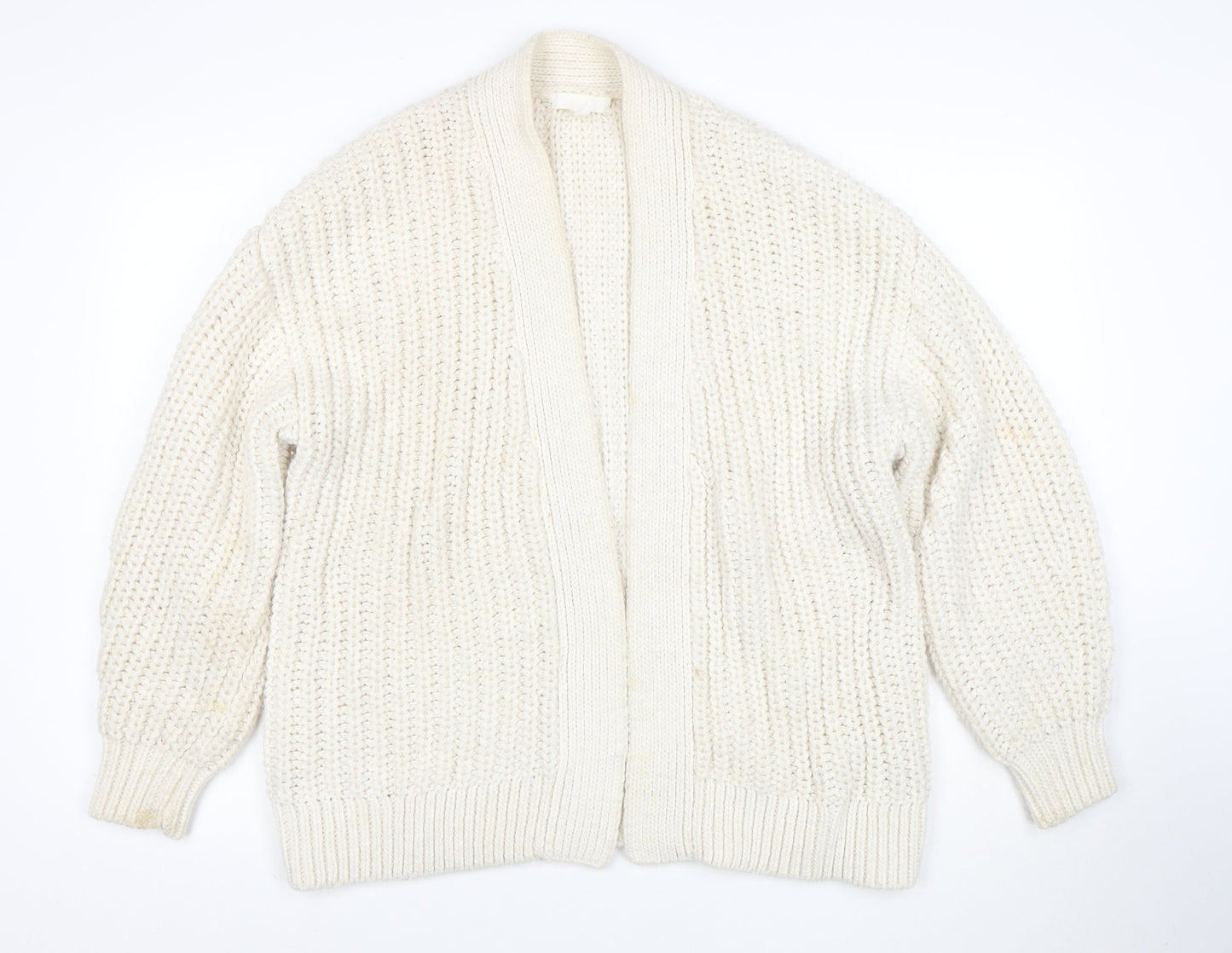 H&M Women Ivory Chunky Knit Cardigan M Relaxed Fit Wool Blend