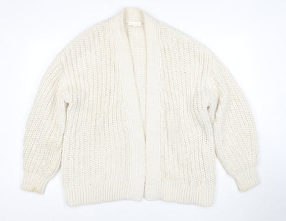 H&M Women Ivory Chunky Knit Cardigan M Relaxed Fit Wool Blend