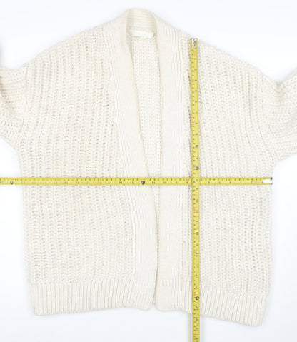 H&M Women Ivory Chunky Knit Cardigan M Relaxed Fit Wool Blend