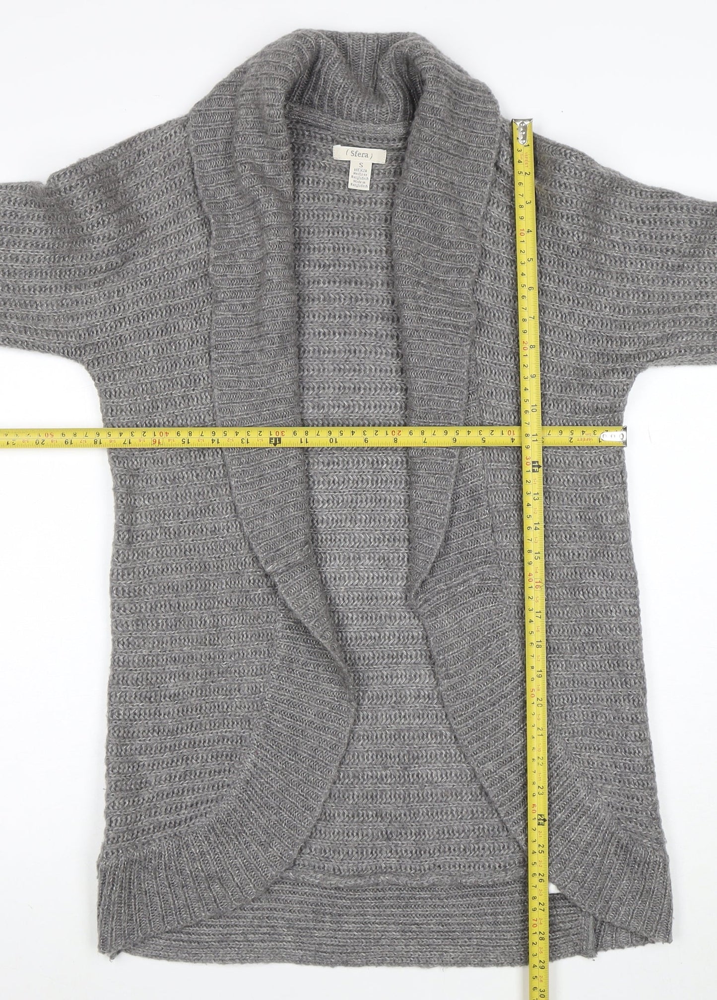 Sfera Women Grey Open Knit Long Sleeve Cardigan Size S