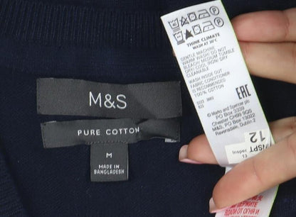Marks and Spencer Men's Blue Cotton V-Neck Sleeveless Vest M