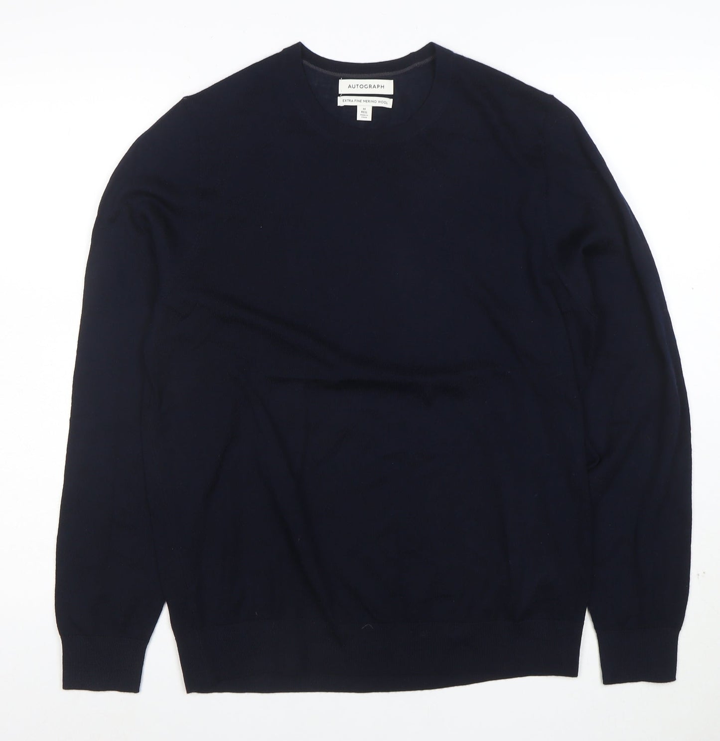 Marks and Spencer Men’s Navy Blue Merino Wool Crew Neck Jumper M