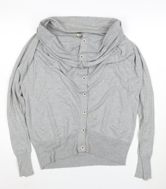 Nouvelle Edition Women's Grey Cowl Neck Long Sleeve Cardigan Size 14
