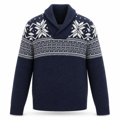 Gap Men Blue Fair Isle Shawl Collar Wool Jumper Size M
