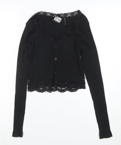 Reclaimed Vintage Women's Black Lace Trim Cropped Long Sleeve Blouse Size M