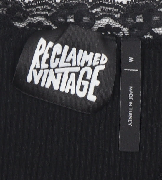 Reclaimed Vintage Women's Black Lace Trim Cropped Long Sleeve Blouse Size M