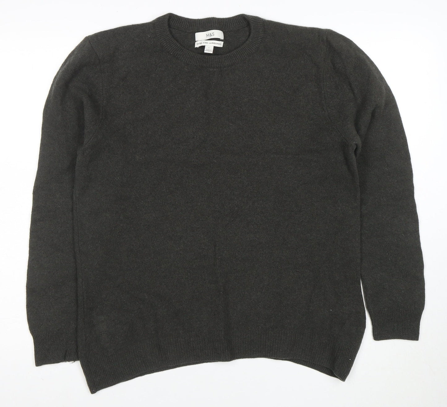 Marks and Spencer Men's Grey Wool Crew Neck Jumper Size L