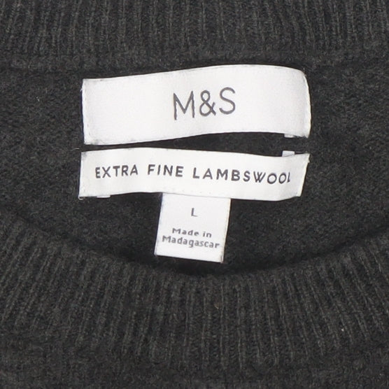 Marks and Spencer Men's Grey Wool Crew Neck Jumper Size L