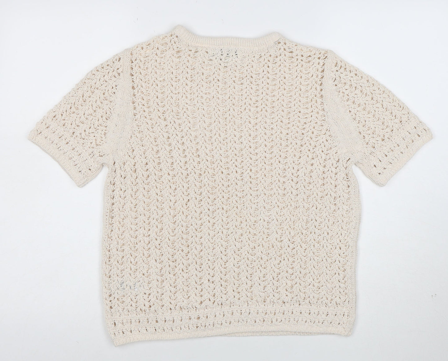 Marks and Spencer Women Beige Open Knit Short Sleeve Jumper M