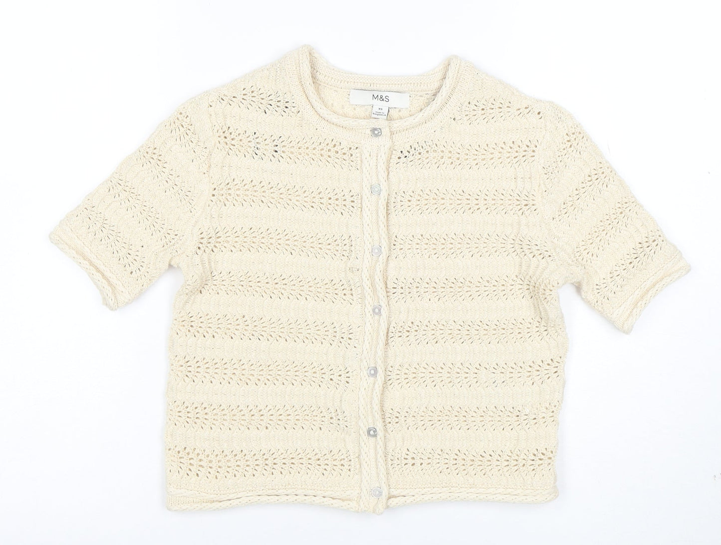 Marks and Spencer Women Ivory XS Open Knit Short Sleeve Cardigan