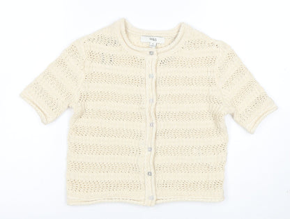 Marks and Spencer Women Ivory XS Open Knit Short Sleeve Cardigan